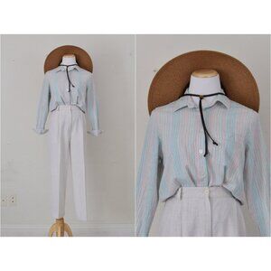 Vintage 90s Candy Striped Cotton‎ Womens Shirt size Small Petite